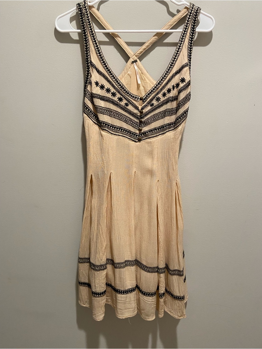 Free People Embroidered Crisscross Back Strap Mini Dress Size 2